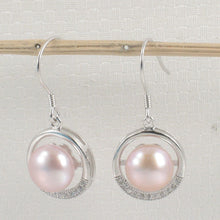 Load image into Gallery viewer, Sterling Silver Pink Pearl CZ Hook Earrings (22 CZ)