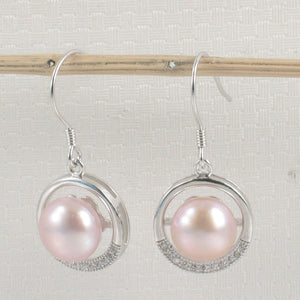 Sterling Silver Pink Pearl CZ Hook Earrings (22 CZ)