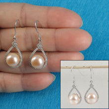 Load image into Gallery viewer, Sterling Silver Pink Pearl 72 CZ Hook Earrings