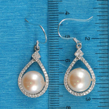 Load image into Gallery viewer, Sterling Silver Pink Pearl 72 CZ Hook Earrings