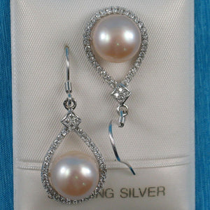 Sterling Silver Pink Pearl 72 CZ Hook Earrings