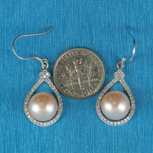 Load image into Gallery viewer, Sterling Silver Pink Pearl 72 CZ Hook Earrings