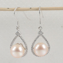 Load image into Gallery viewer, Sterling Silver Pink Pearl 72 CZ Hook Earrings