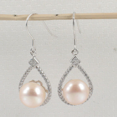 Sterling Silver Pink Pearl 72 CZ Hook Earrings
