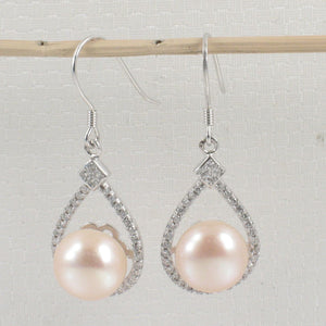 Sterling Silver Pink Pearl 72 CZ Hook Earrings