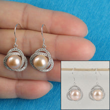 Load image into Gallery viewer, Sterling Silver Pink Pearl CZ Hook Earrings (102 CZ)
