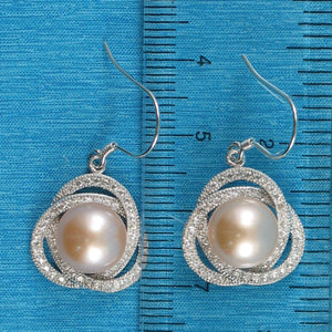 Sterling Silver Pink Pearl CZ Hook Earrings (102 CZ)