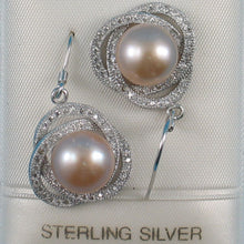 Load image into Gallery viewer, Sterling Silver Pink Pearl CZ Hook Earrings (102 CZ)