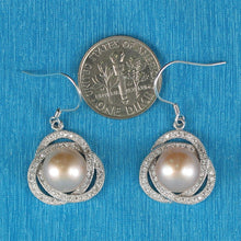 Load image into Gallery viewer, Sterling Silver Pink Pearl CZ Hook Earrings (102 CZ)