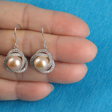 Load image into Gallery viewer, Sterling Silver Pink Pearl CZ Hook Earrings (102 CZ)