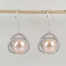 Load image into Gallery viewer, Sterling Silver Pink Pearl CZ Hook Earrings (102 CZ)