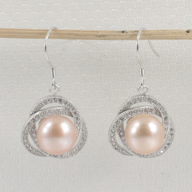 Sterling Silver Pink Pearl CZ Hook Earrings (102 CZ)