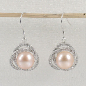 Sterling Silver Pink Pearl CZ Hook Earrings (102 CZ)