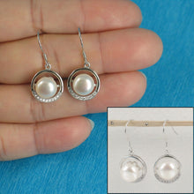 Load image into Gallery viewer, Sterling Silver White Pearl 22 CZ Hook Earrings