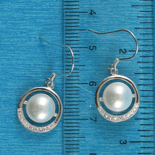 Load image into Gallery viewer, Sterling Silver White Pearl 22 CZ Hook Earrings