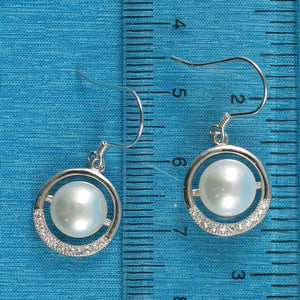 Sterling Silver White Pearl 22 CZ Hook Earrings