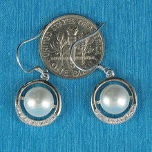 Load image into Gallery viewer, Sterling Silver White Pearl 22 CZ Hook Earrings