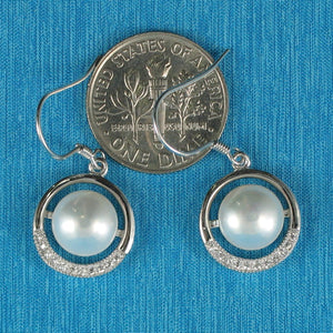Sterling Silver White Pearl 22 CZ Hook Earrings