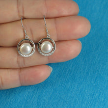 Load image into Gallery viewer, Sterling Silver White Pearl 22 CZ Hook Earrings