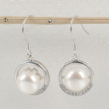 Load image into Gallery viewer, Sterling Silver White Pearl 22 CZ Hook Earrings