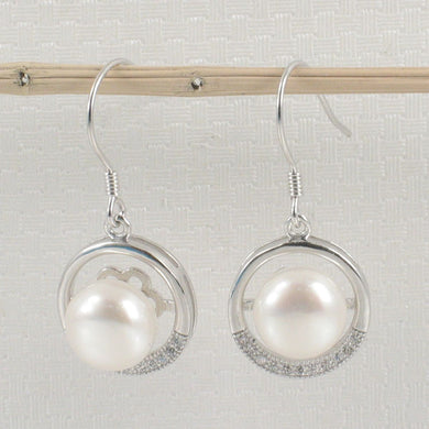 Sterling Silver White Pearl 22 CZ Hook Earrings