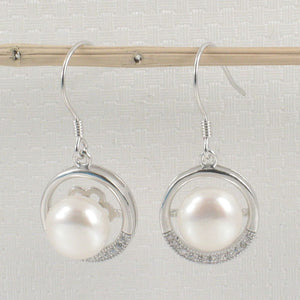 Sterling Silver White Pearl 22 CZ Hook Earrings