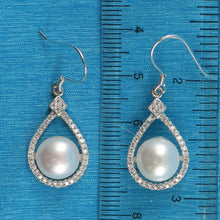 Load image into Gallery viewer, Sterling Silver White Pearl CZ Hook Earrings (72 CZ, Large Pearl)