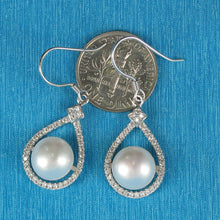 Load image into Gallery viewer, Sterling Silver White Pearl CZ Hook Earrings (72 CZ, Large Pearl)