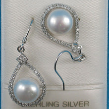 Load image into Gallery viewer, Sterling Silver White Pearl CZ Hook Earrings (72 CZ, Large Pearl)