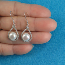 Load image into Gallery viewer, Sterling Silver White Pearl CZ Hook Earrings (72 CZ, Large Pearl)