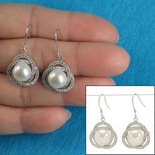 Load image into Gallery viewer, Sterling Silver White Pearl CZ Hook Earrings (102 CZ)