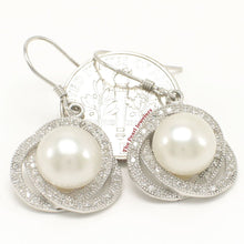 Load image into Gallery viewer, Sterling Silver White Pearl CZ Hook Earrings (102 CZ)