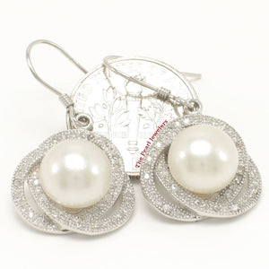 Sterling Silver White Pearl CZ Hook Earrings (102 CZ)