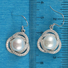 Load image into Gallery viewer, Sterling Silver White Pearl CZ Hook Earrings (102 CZ)