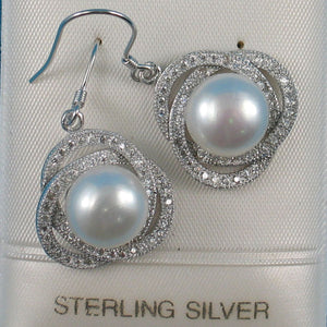 Sterling Silver White Pearl CZ Hook Earrings (102 CZ)