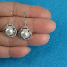 Load image into Gallery viewer, Sterling Silver White Pearl CZ Hook Earrings (102 CZ)