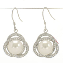 Load image into Gallery viewer, Sterling Silver White Pearl CZ Hook Earrings (102 CZ)