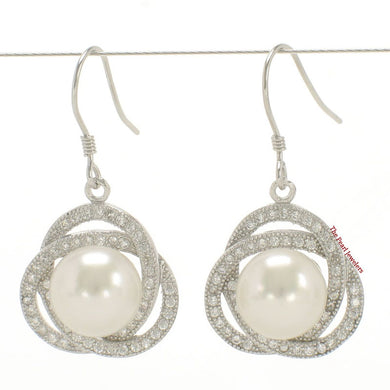 Sterling Silver White Pearl CZ Hook Earrings (102 CZ)