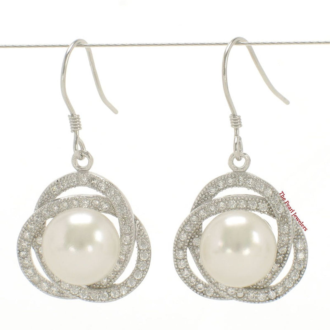 Sterling Silver White Pearl CZ Hook Earrings (102 CZ)