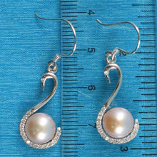 Load image into Gallery viewer, Sterling Silver Pink Pearl Swan Design 34 CZ Earrings