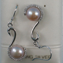 Load image into Gallery viewer, Sterling Silver Pink Pearl Swan Design 34 CZ Earrings