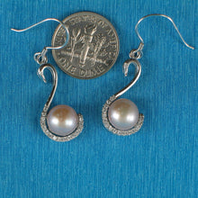 Load image into Gallery viewer, Sterling Silver Pink Pearl Swan Design 34 CZ Earrings