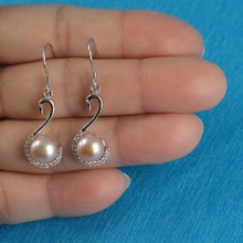 Load image into Gallery viewer, Sterling Silver Pink Pearl Swan Design 34 CZ Earrings