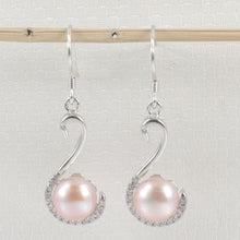 Load image into Gallery viewer, Sterling Silver Pink Pearl Swan Design 34 CZ Earrings