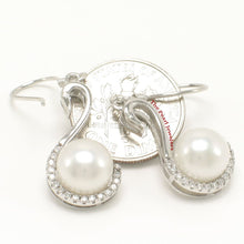Load image into Gallery viewer, Sterling Silver White Pearl Swan Design 34 CZ Earrings