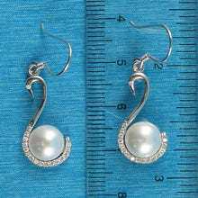 Load image into Gallery viewer, Sterling Silver White Pearl Swan Design 34 CZ Earrings