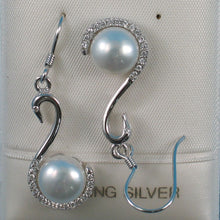 Load image into Gallery viewer, Sterling Silver White Pearl Swan Design 34 CZ Earrings