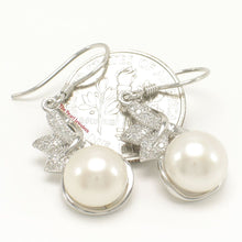 Load image into Gallery viewer, Sterling Silver White Pearl 24 CZ Hook Earrings