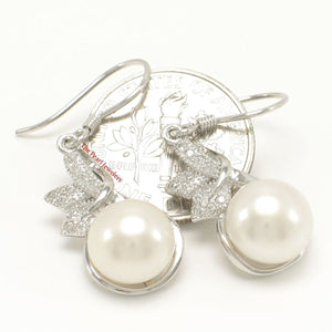 Sterling Silver White Pearl 24 CZ Hook Earrings