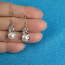 Load image into Gallery viewer, Sterling Silver White Pearl 24 CZ Hook Earrings